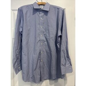 Men's Brooks Brothers‎ Regent White And Blue Check Long Sleeve Shirt- Size 16-33